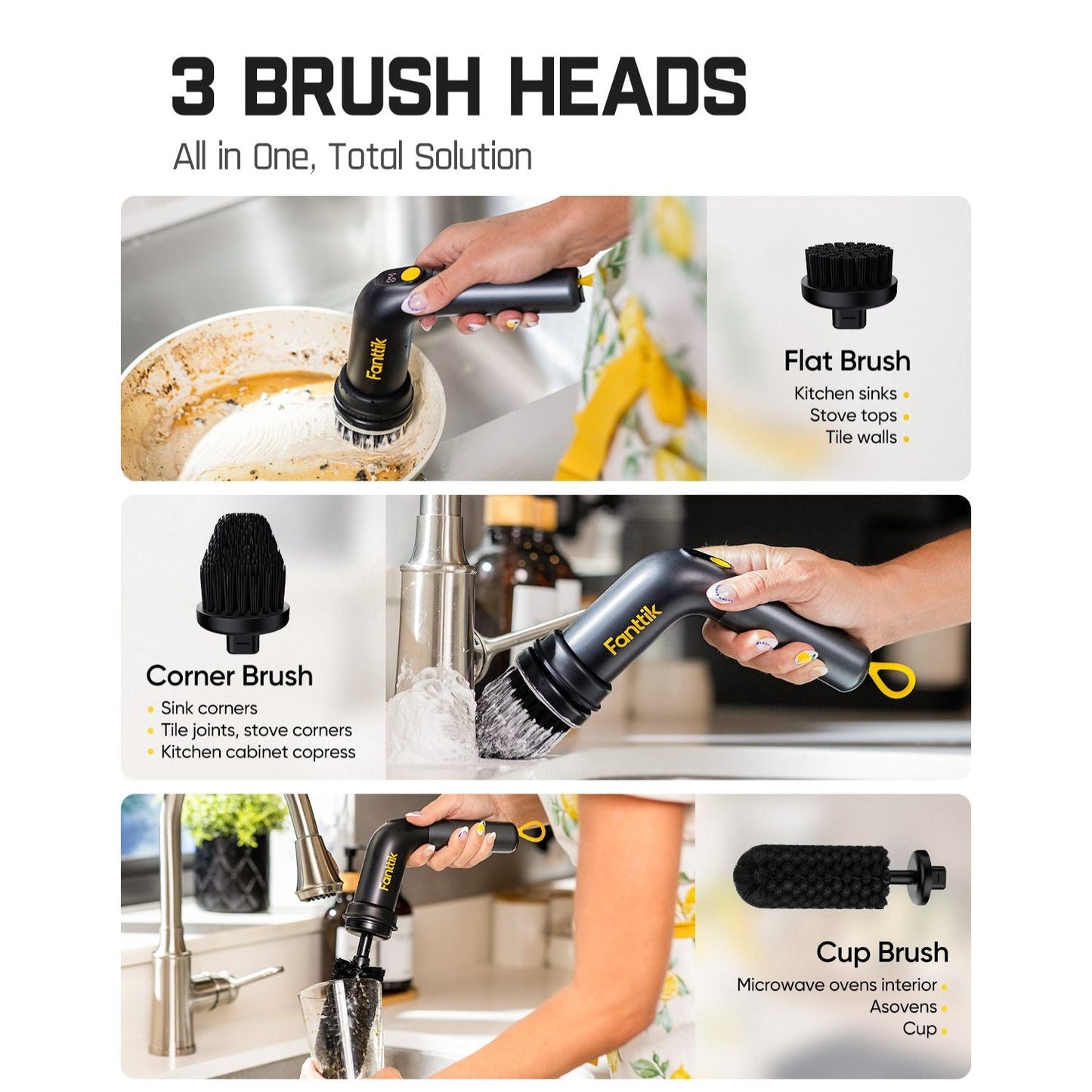 3 Pcs Replacement Brush Heads for G9 Handy Spin Scrubber