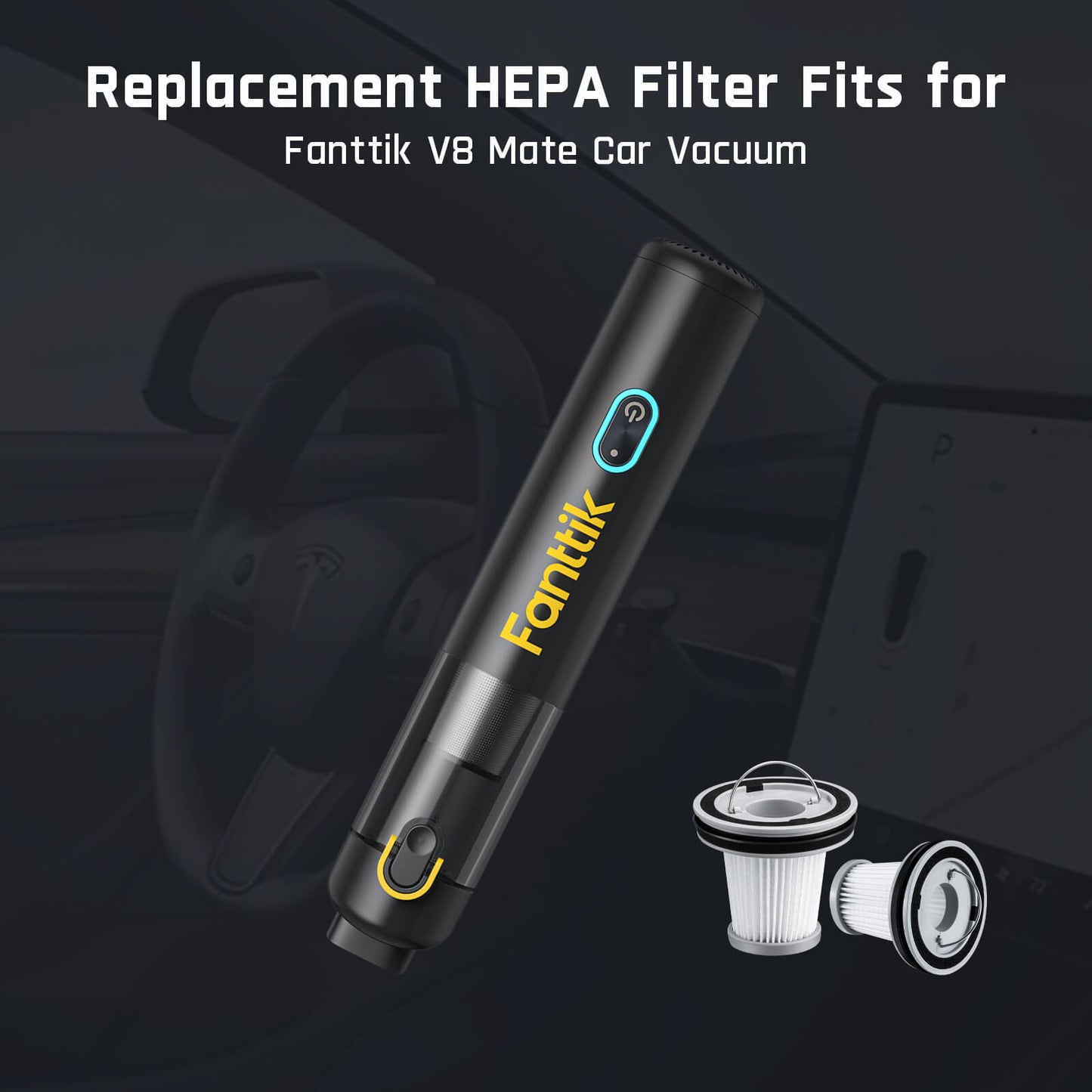 Fanttik 2-Pack Replacement HEPA Filter for Slim Series Car Vacuum