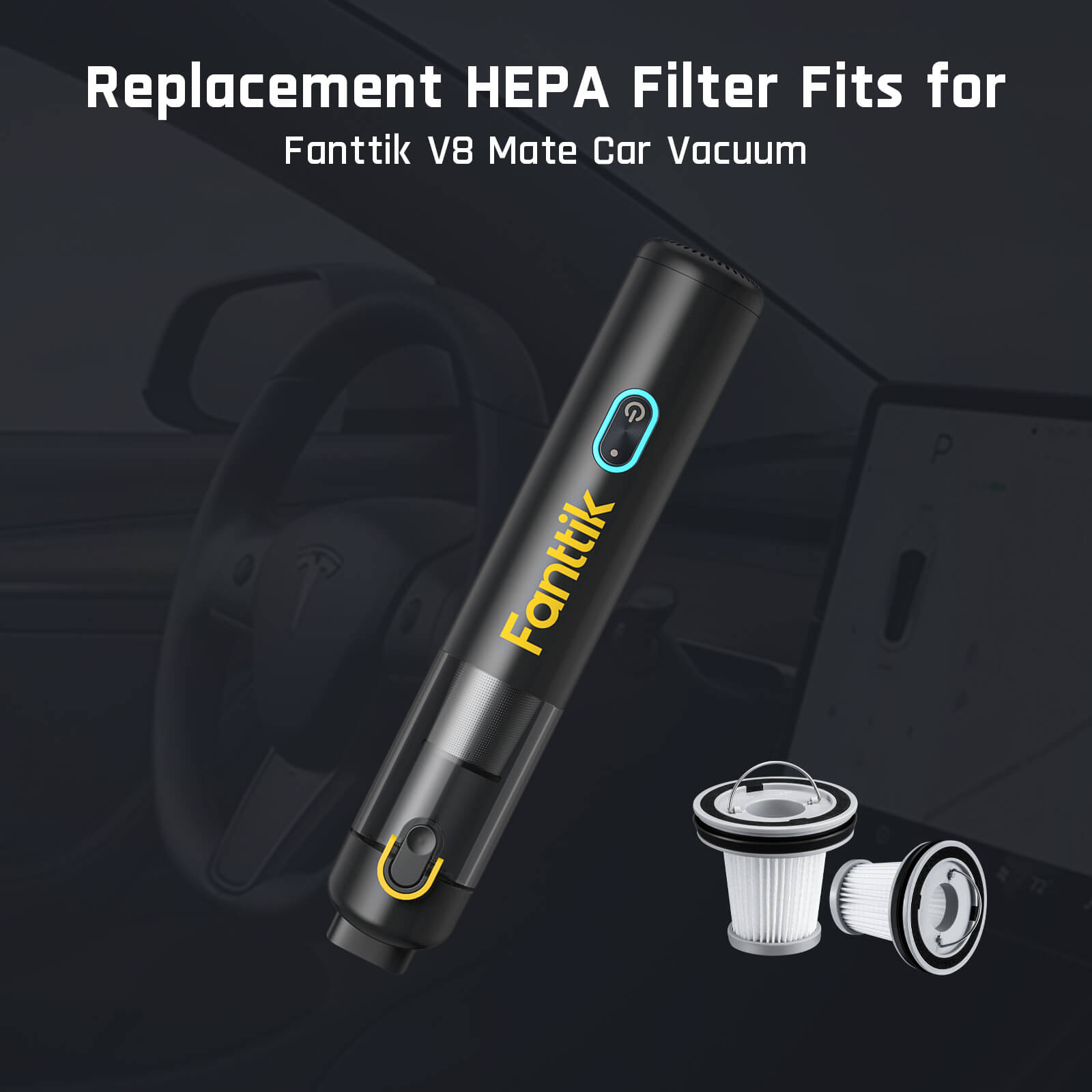Fanttik 2-Pack Replacement HEPA Filter for Slim Series Car Vacuum