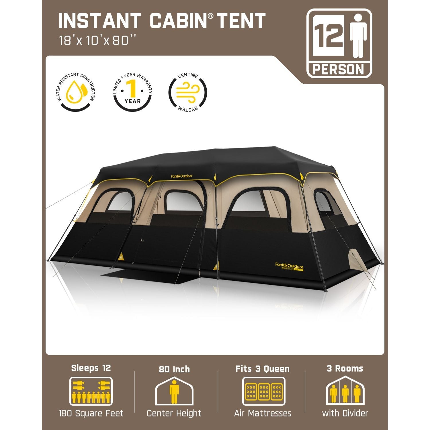 FanttikOutdoor Zeta C12 Pro Max 12 Person Camping Tent
