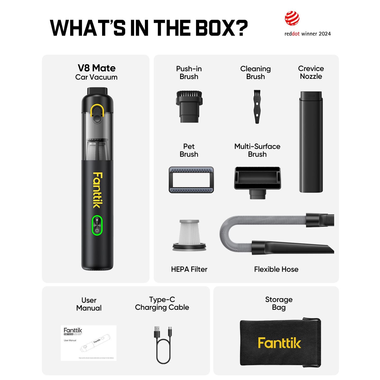 Fanttik V8 Mate Upgraded Cordless Car Vacuum